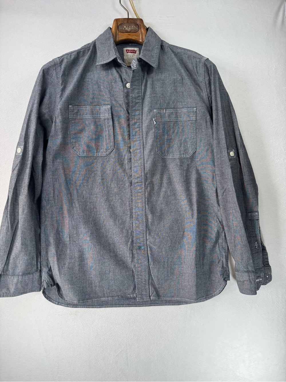 Levi's Men's Dark Gray Button-Down Chambray Shirt Large